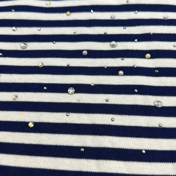 New Quacker Factory by Jeanne Bice Blue‎ White Embellished 3/4 Sleeve Top Large - Picture 6 of 7